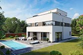 KFW40 PLUS Kubus-Haus mit Keller, Brennstoffheizung und beheiztem Pool